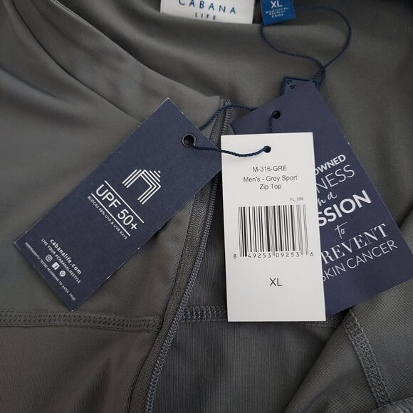 Cabana Life Men's Grey Sport Zip Rashguard Long Sleeve Top Size XL  NWT - Picture 8 of 11